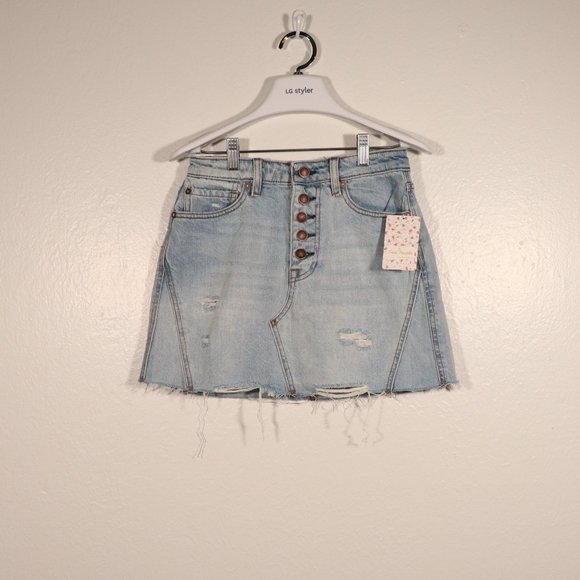 NWT Free People Distressed Light Denim Skirt - Picture 6 of 10